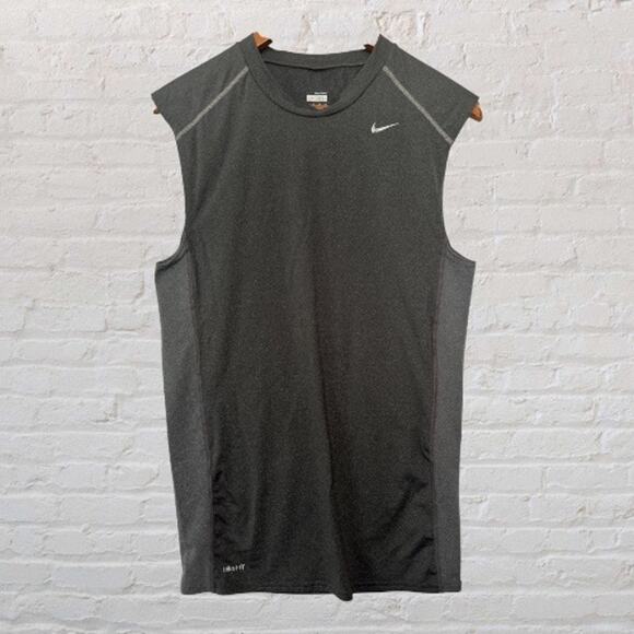 Nike Pro Men's Dri Fit Black Gray Fitted Mesh Sleeveless Crew Neck Tank Size XL - Picture 1 of 10